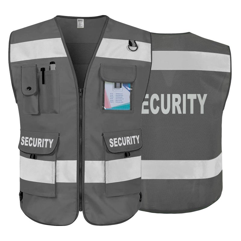 سترة أمان TCCFCCT للرجال والنساء 9 جيوب سترة أمان عاكسة للضوء عالية الوضوح، سترة Hi Vis مع خياطة معززة، متينة للاستخدام، تلبي معايير ANSI/ISEA، (G100S-Grey، 5XL)